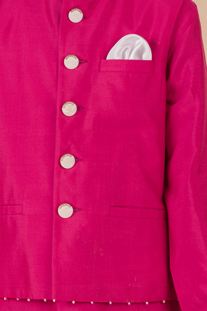 RANI PINK PEARL EMBROIDERED BANDI JACKET SET