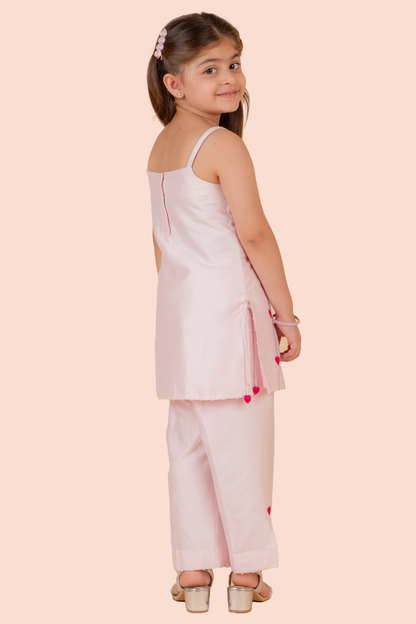 Light Pink Cotton Silk Sequins Heart Embroidered Kurta Set
