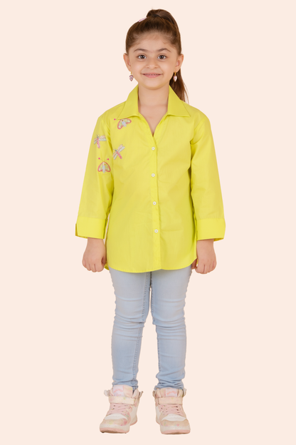 Neon Shirt With Butterfly Embroidery