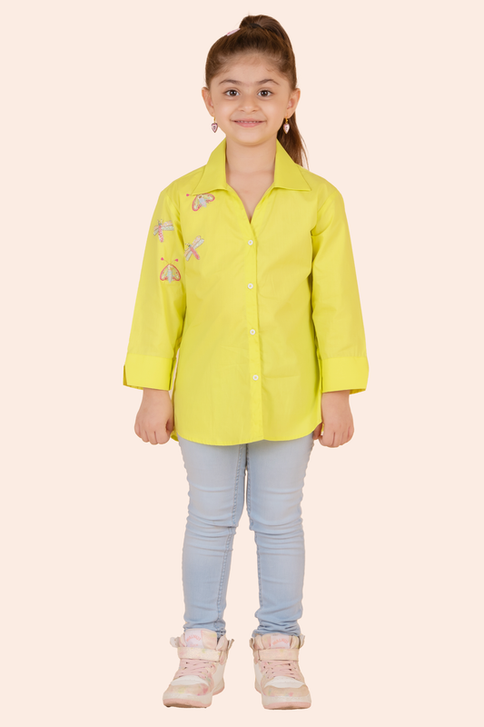 Neon Shirt With Butterfly Embroidery