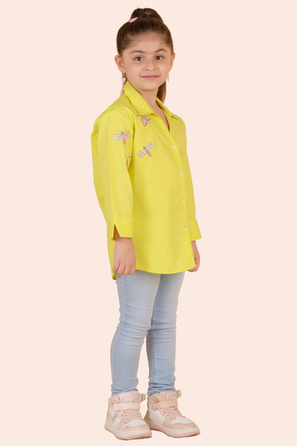 Neon Shirt With Butterfly Embroidery