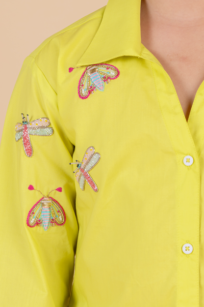 Neon Shirt With Butterfly Embroidery