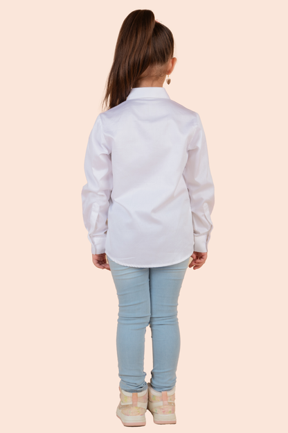 White Cotton Satin Embroidery Ladybug Shirt