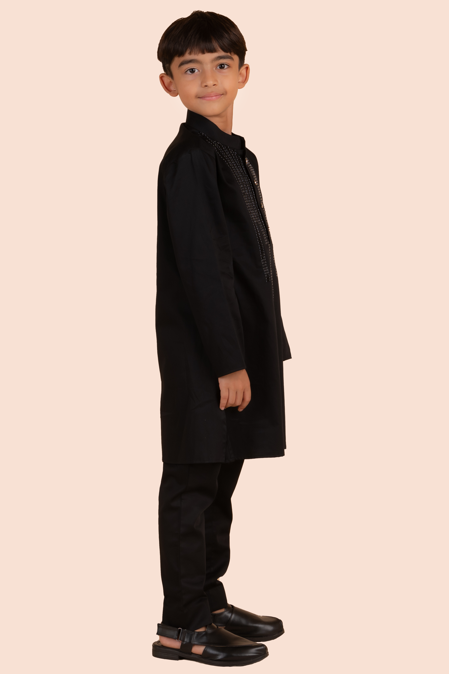 Black Cotton Satin Beads Embroidered Kurta Set