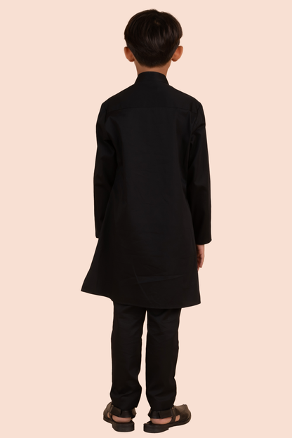 Black Cotton Satin Beads Embroidered Kurta Set