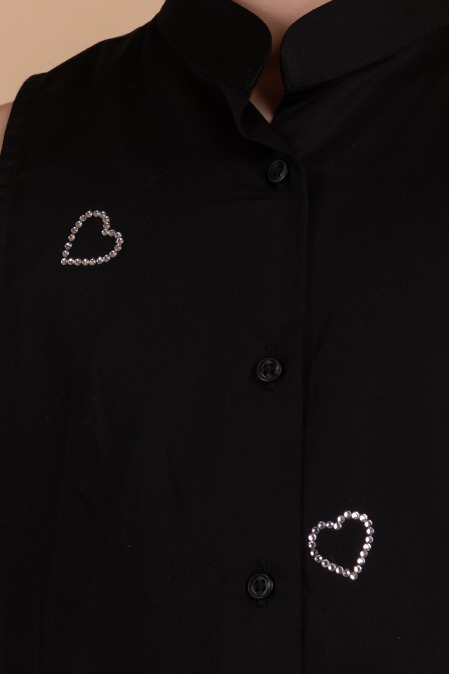 Black Shirt With Silver Swarovski Hearts