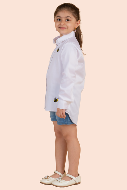 White Cotton Embroidery Bee Motif Shirt