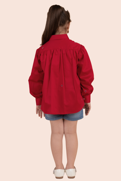 Red Shirt With White Heart Cutwork Embroidery