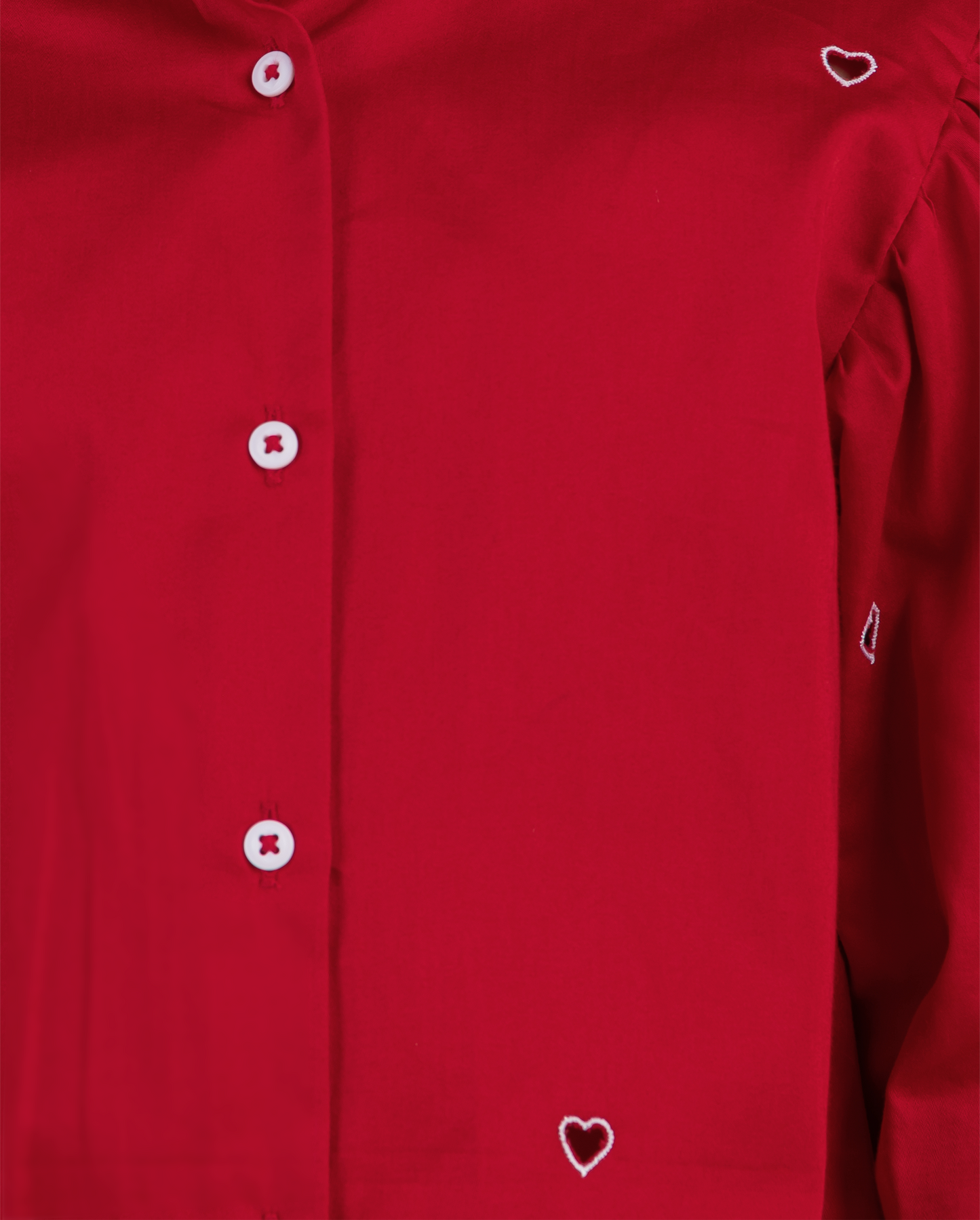 Red Shirt With White Heart Cutwork Embroidery