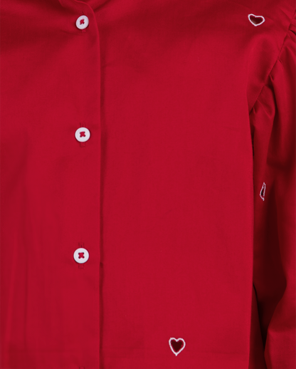 Red Shirt With White Heart Cutwork Embroidery