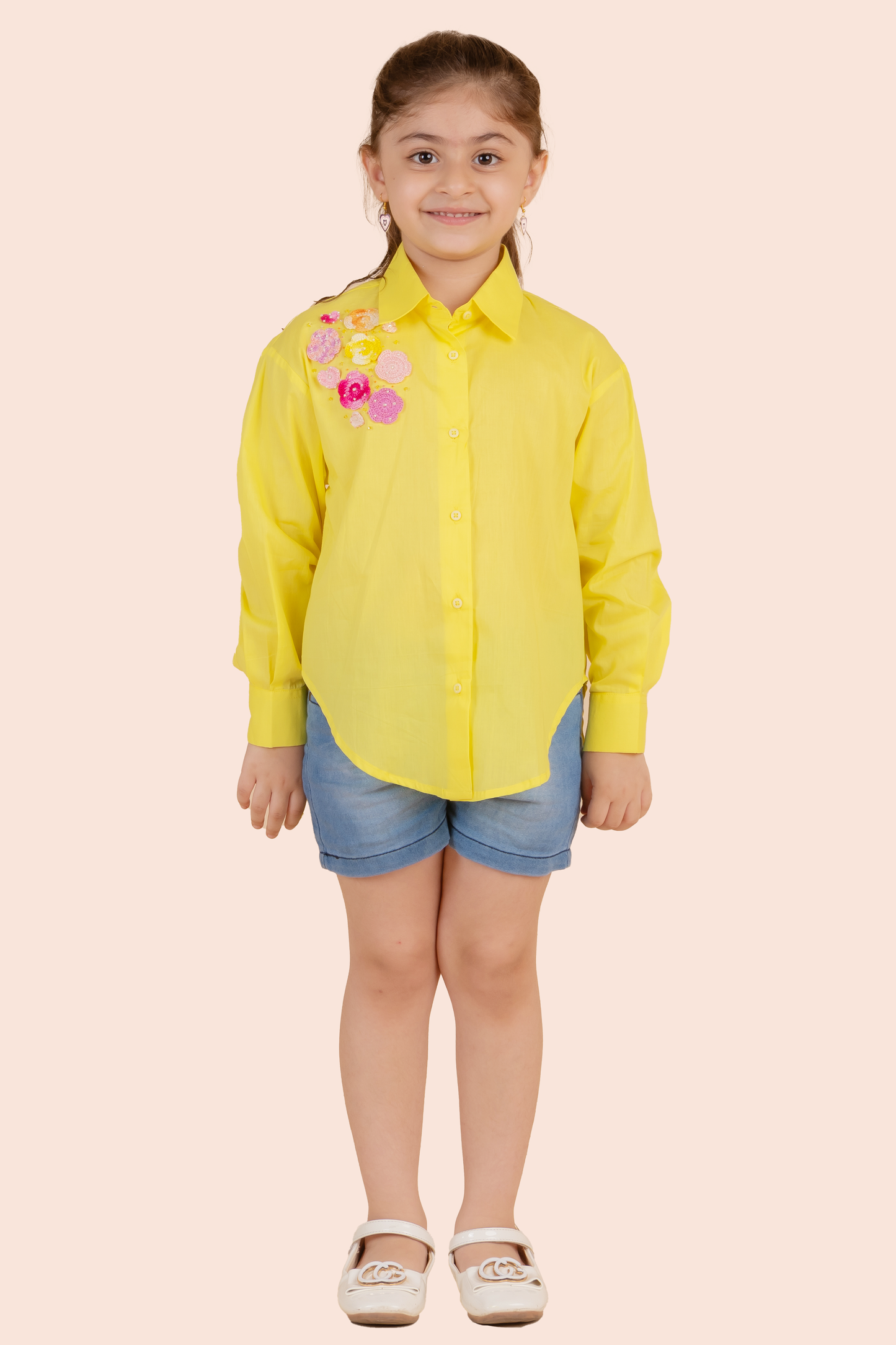 Yellow Shirt With Crochet Flowers