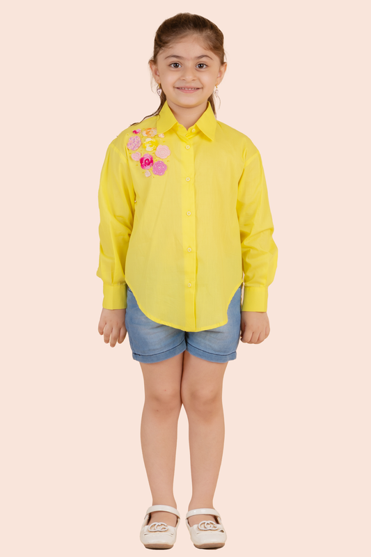 Yellow Shirt With Crochet Flowers