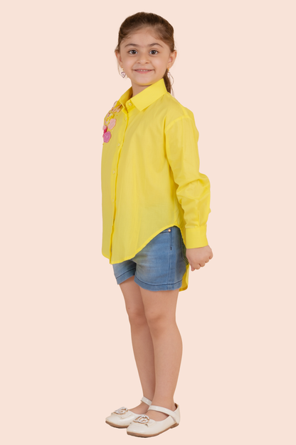Yellow Shirt With Crochet Flowers