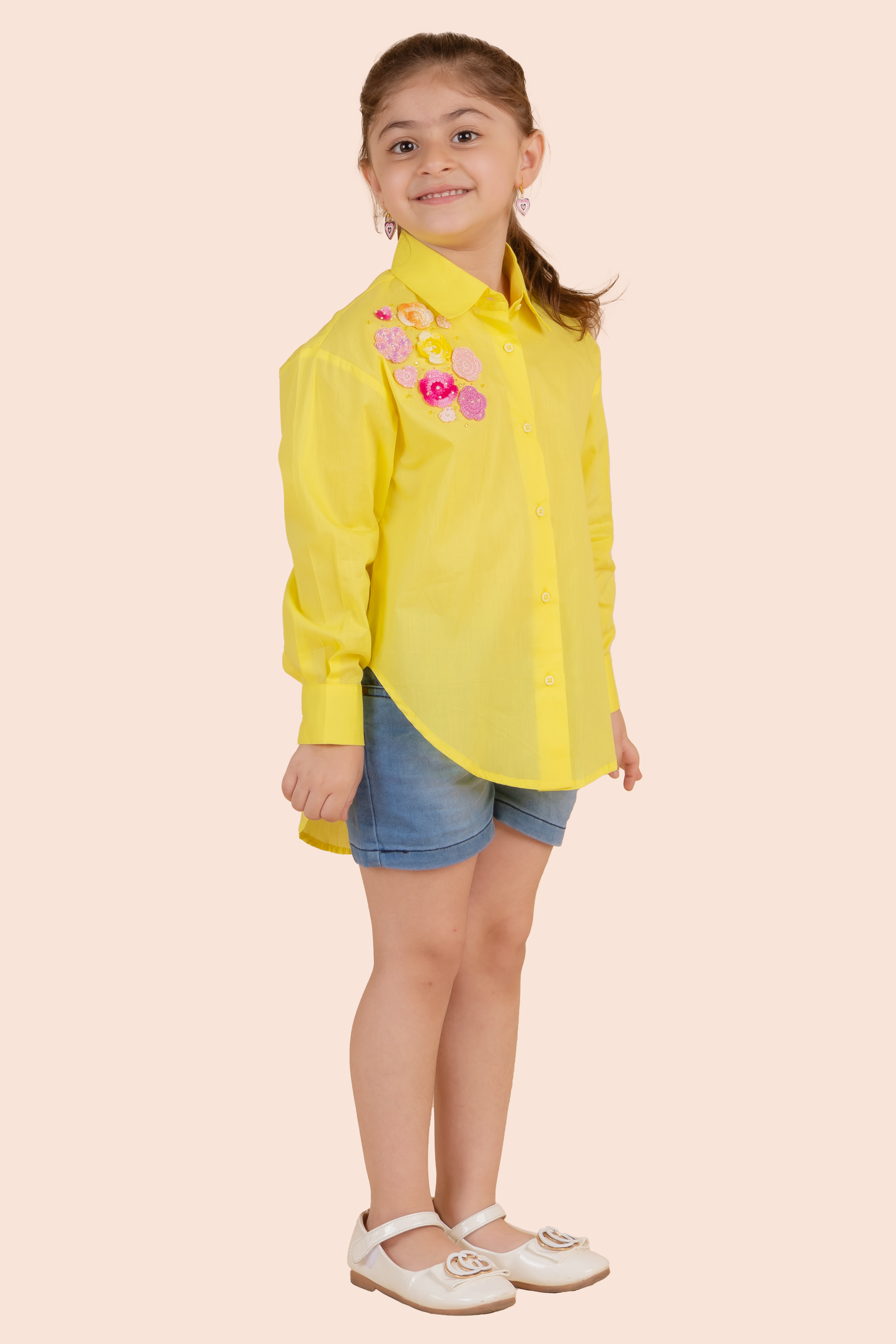 Yellow Shirt With Crochet Flowers
