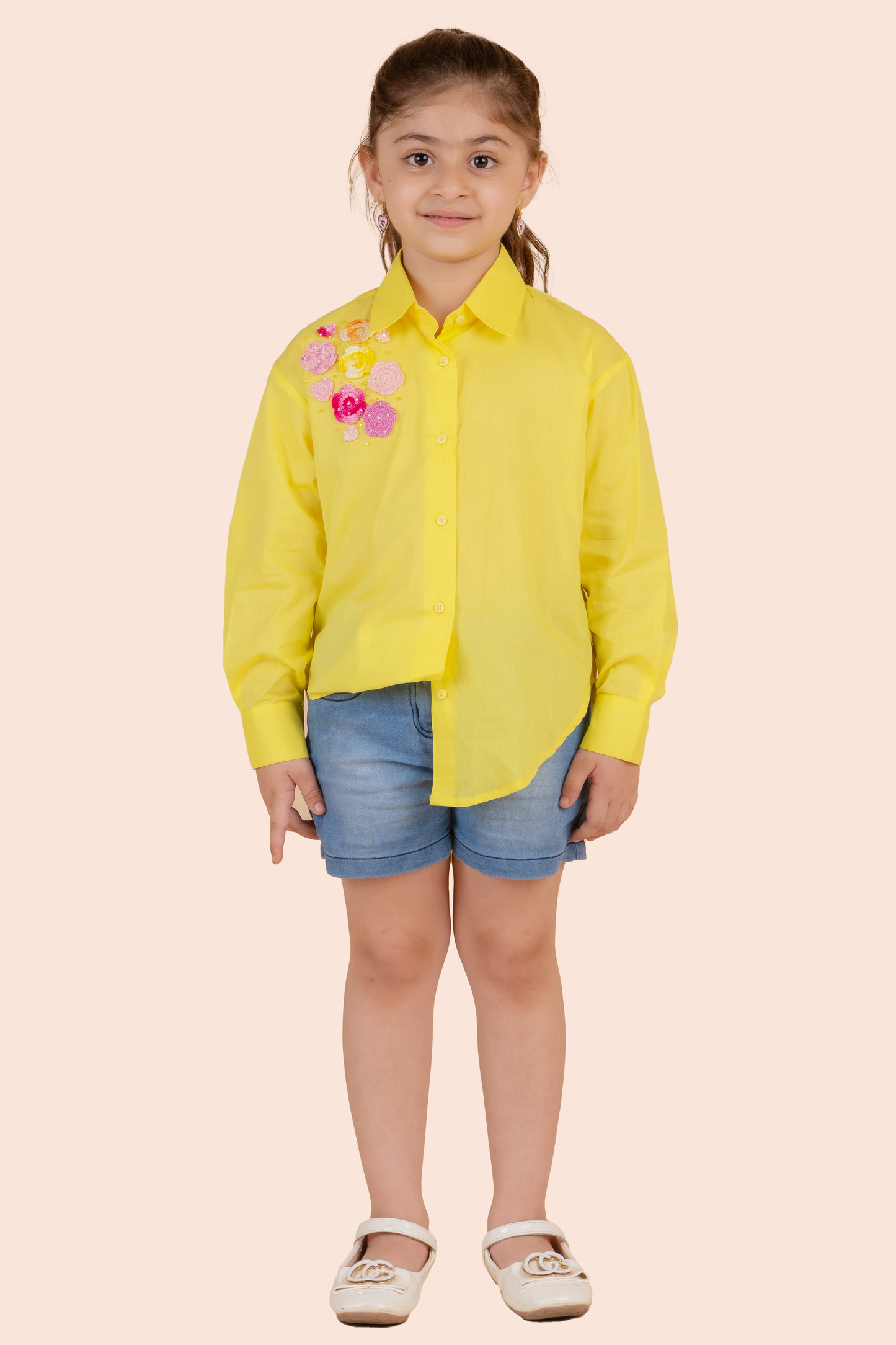 Yellow Shirt With Crochet Flowers