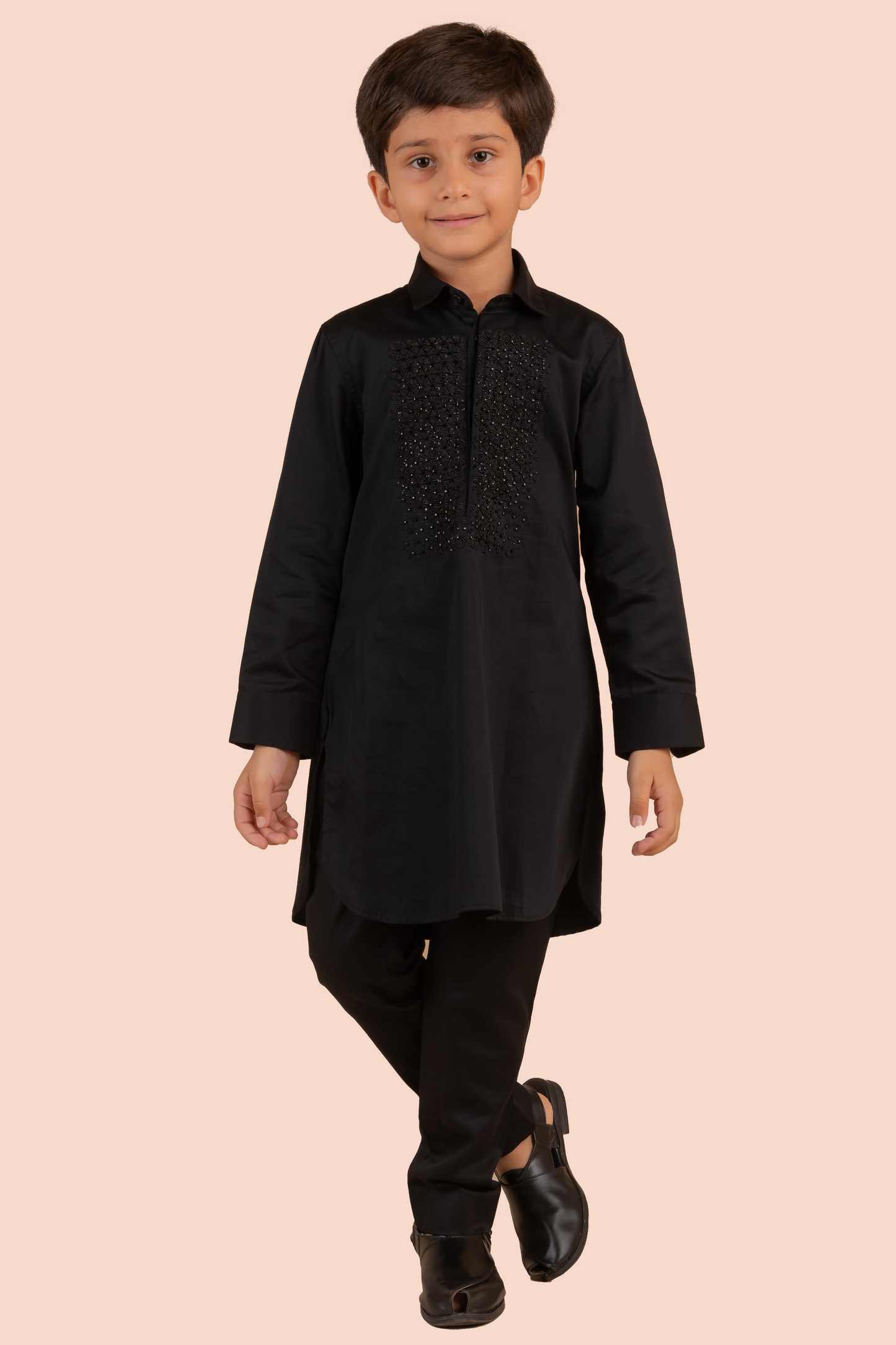 Black Cotton Satin Cutdana Embroidered Kurta Set 