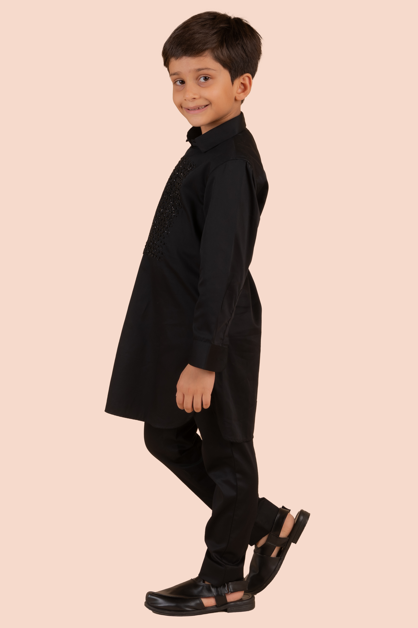 Black Cotton Satin Cutdana Embroidered Kurta Set 
