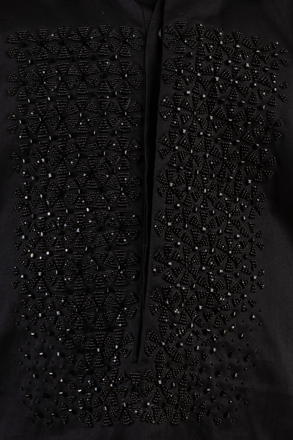 Black Cotton Satin Cutdana Embroidered Kurta Set 