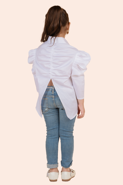 White Shirt With Gold Sequin Heart Embroidery