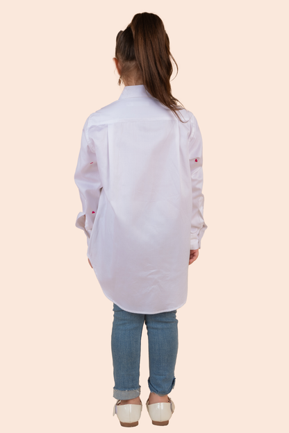 White Shirt With Pink Thread Embroidered Hearts