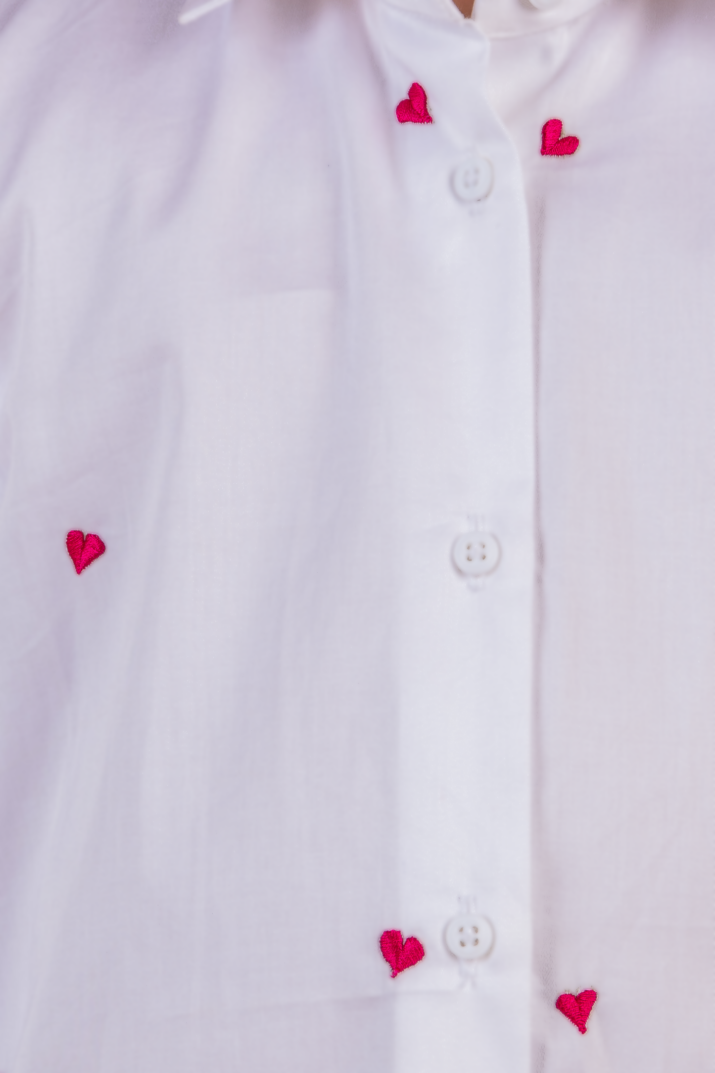 White Shirt With Pink Thread Embroidered Hearts
