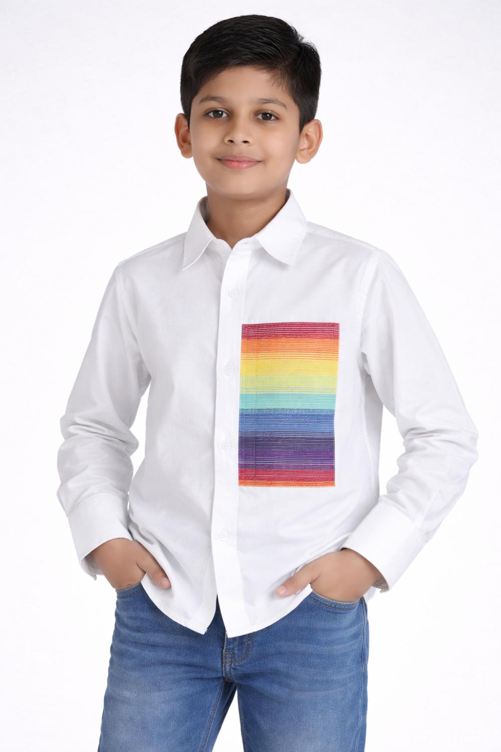 White Shirt With Half Patchwork