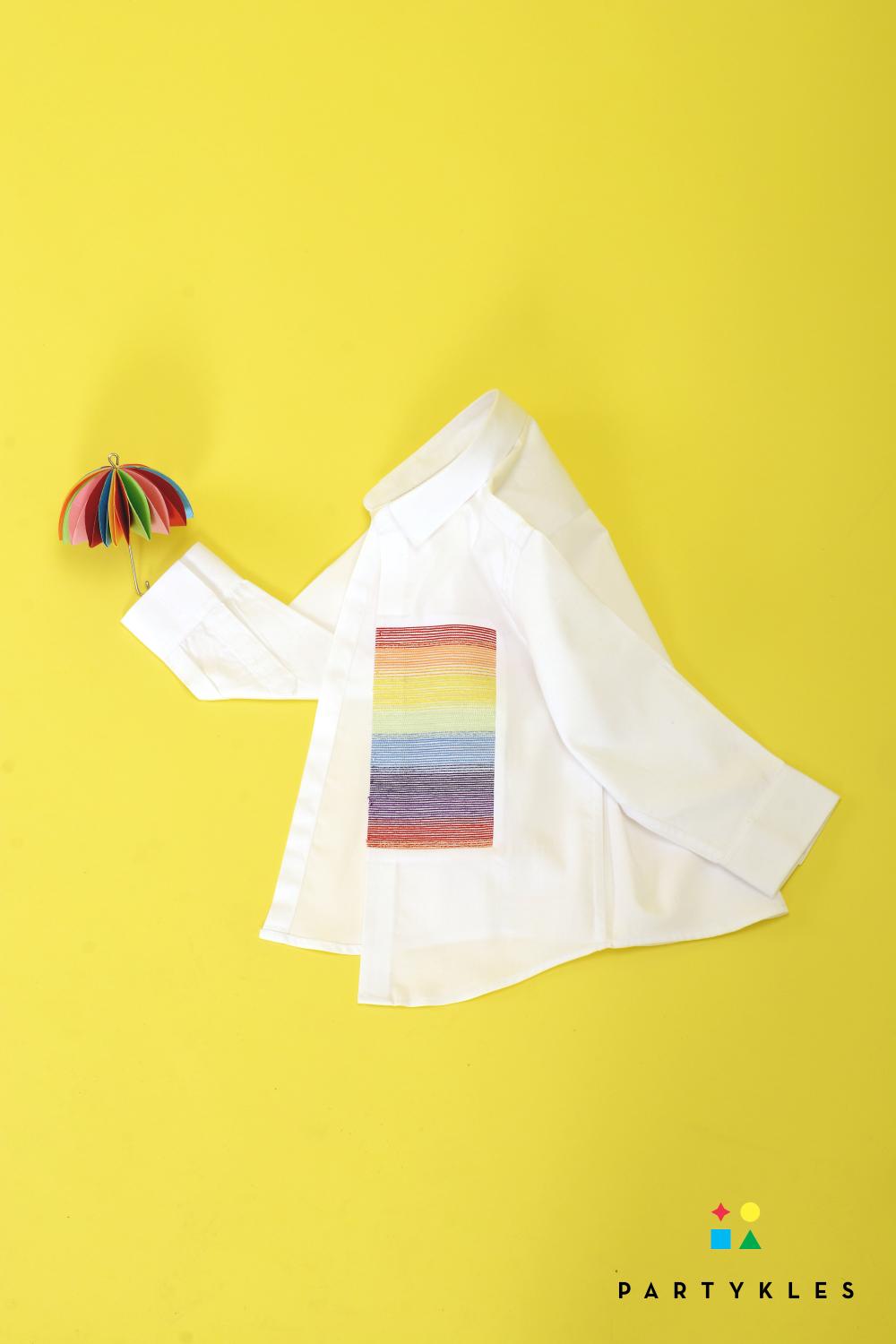 White Shirt With Half Patchwork