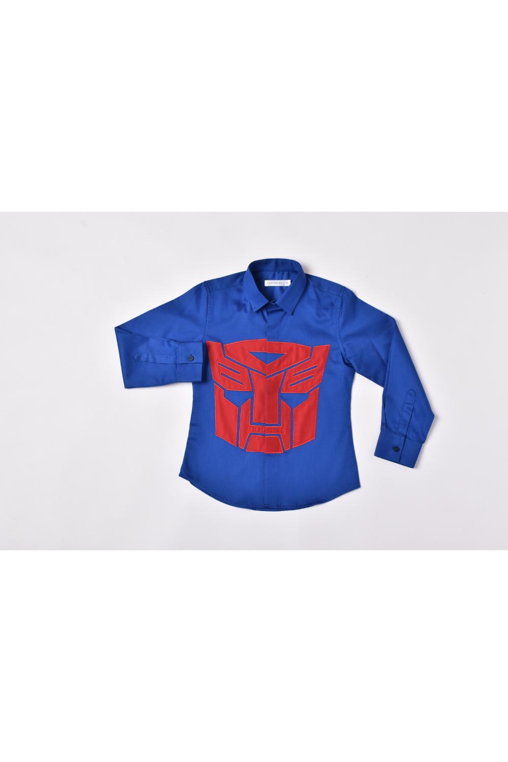 Royal blue shirt in cotton base with patch work