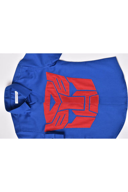 Royal blue shirt in cotton base with patch work