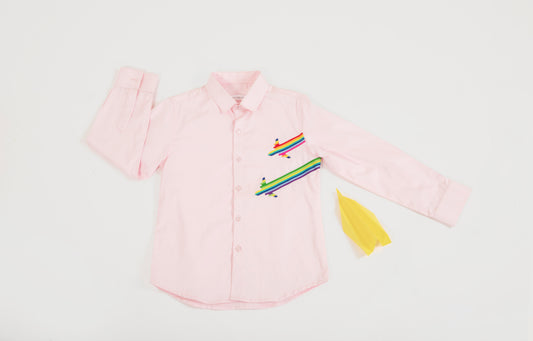 Pink Hand Embroidered Shirt For Boys