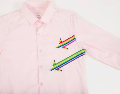 Pink Hand Embroidered Shirt For Boys