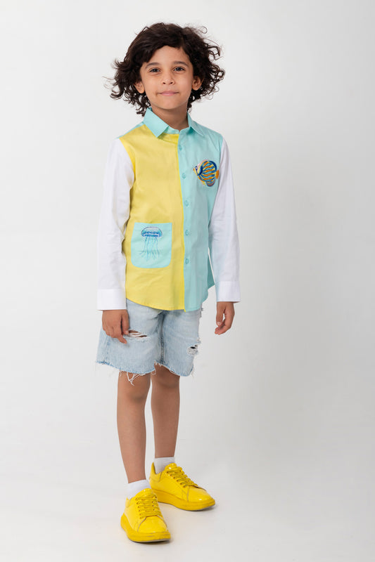 Very Intricate Box Fish And Jelly Fish Embroidered Shirt