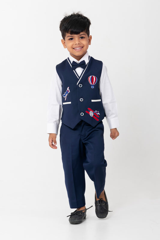 Aeroplane And Hotair Balloon Embroidered Waistcoat Set