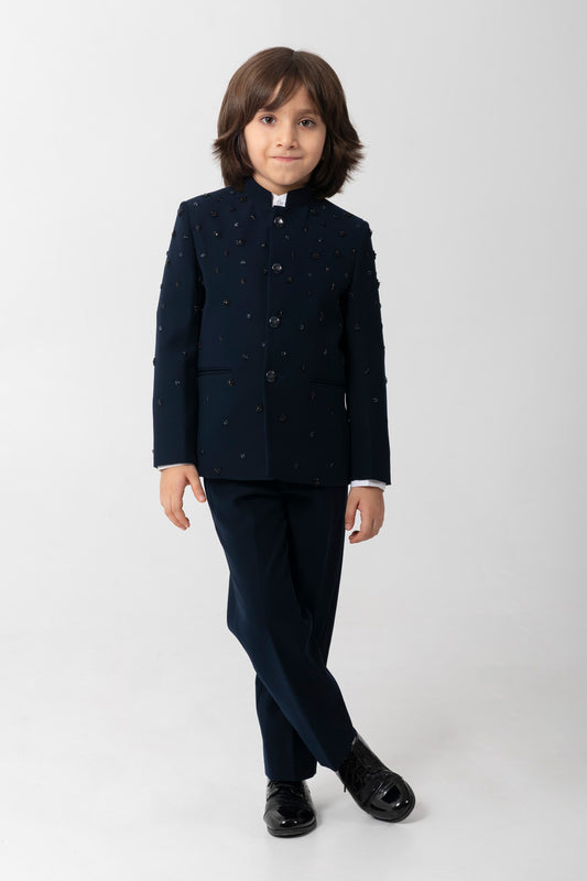 All Over Shimmer Embroidery On Blue Bandgala