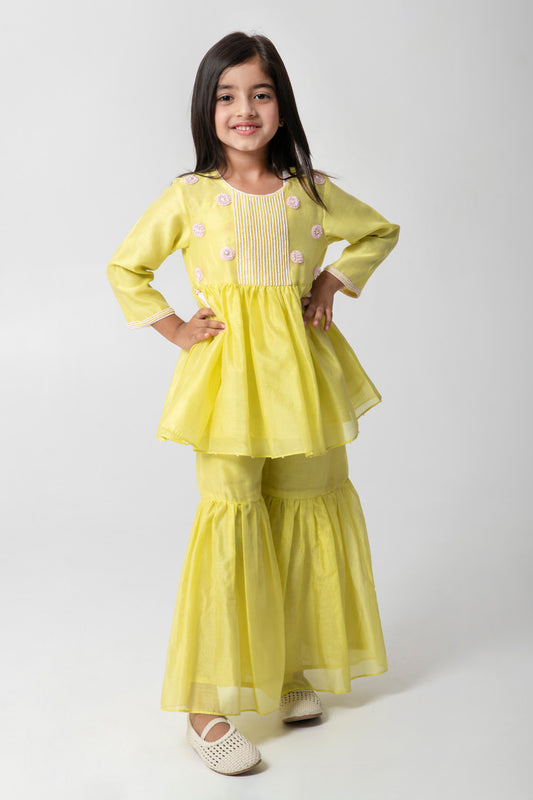 Ethnic Sharara Set In Bright Lemon Color