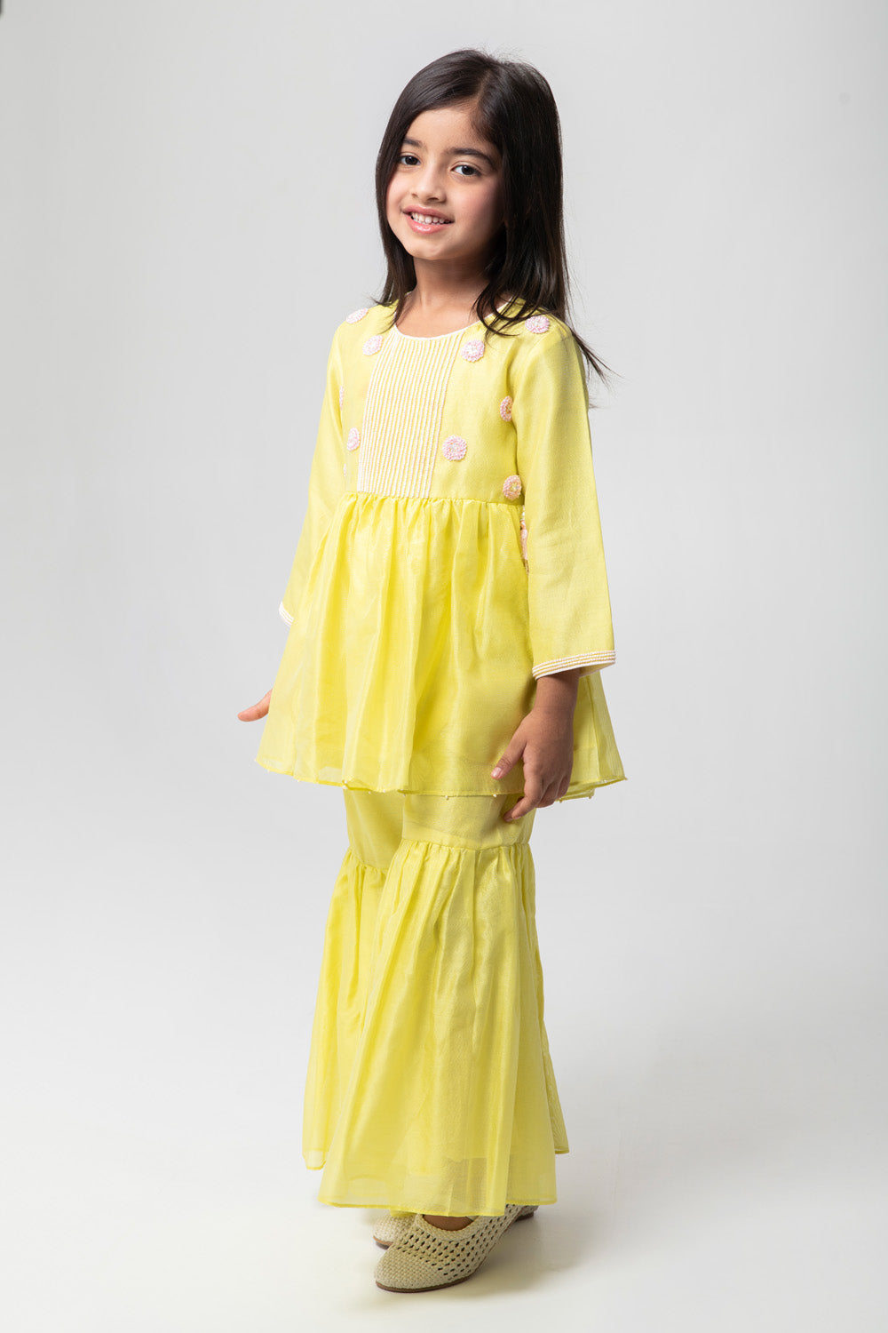 Ethnic Sharara Set In Bright Lemon Color