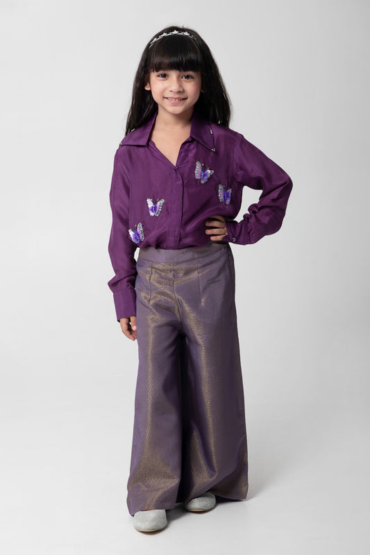 Purple Colour Indowestern Shirt With Matching Shimmery Pants