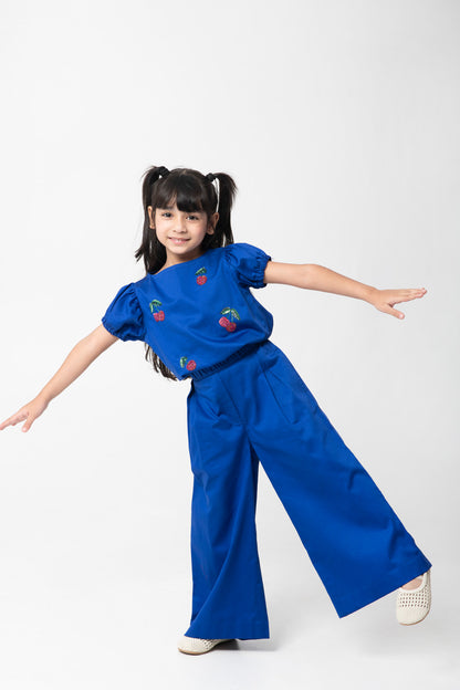 Royal Blue Cherry Embroidered Coord Set