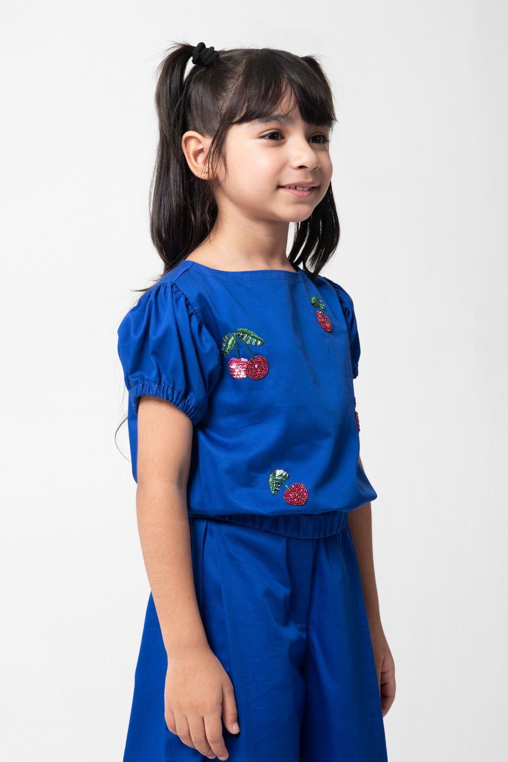 Royal Blue Cherry Embroidered Coord Set