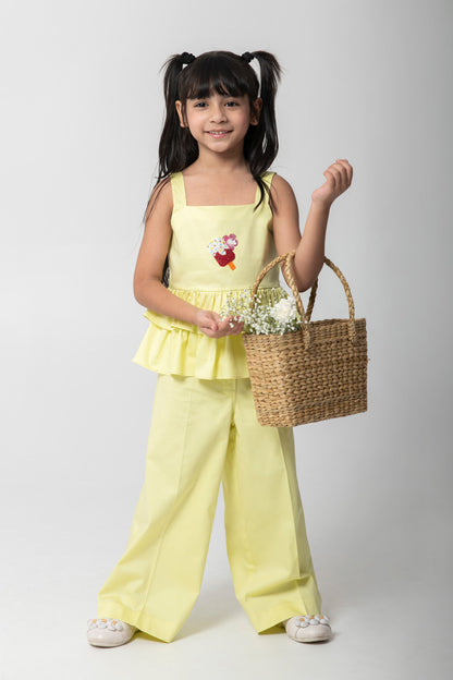 Ice-Cream Embroidered Top With Frill Detailing And Same Pants