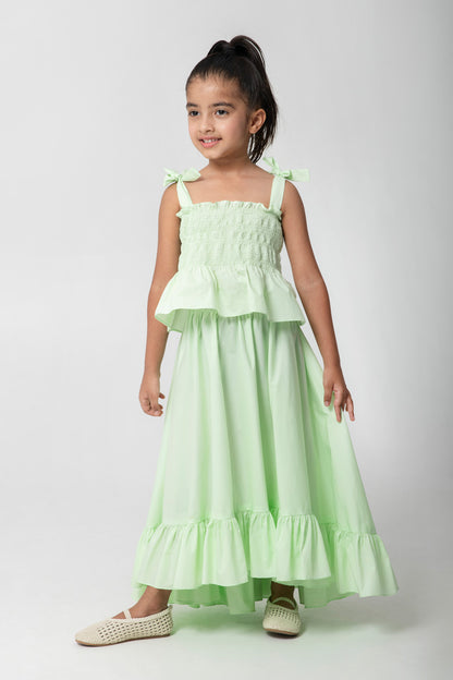 Very Cute Mint Green Skirt With Smocked Top And Tie Shoulders
