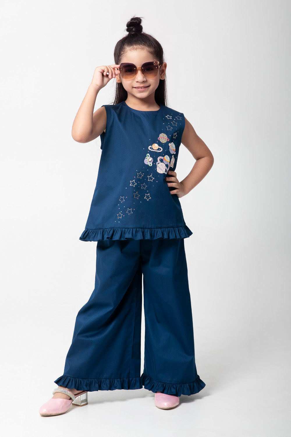 Navy Blue Co-Ord Set With Planet Embroidery
