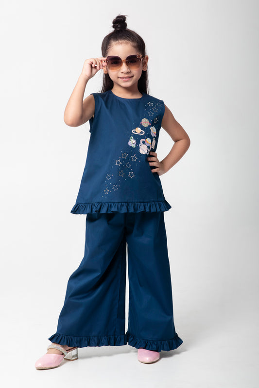 Navy Blue Co-Ord Set With Planet Embroidery