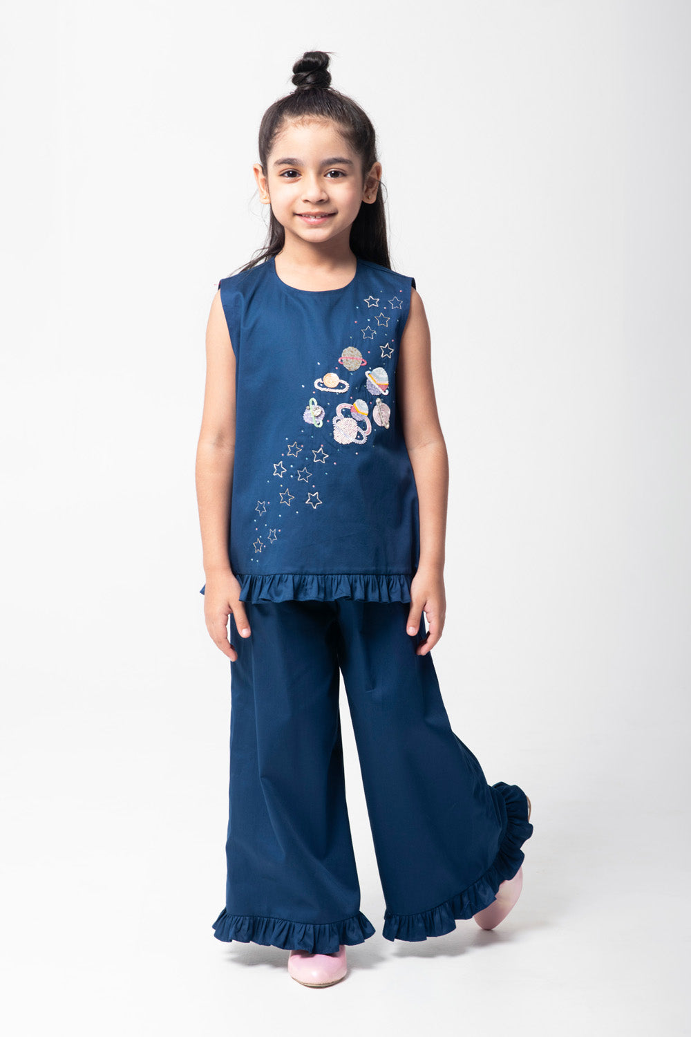 Navy Blue Co-Ord Set With Planet Embroidery