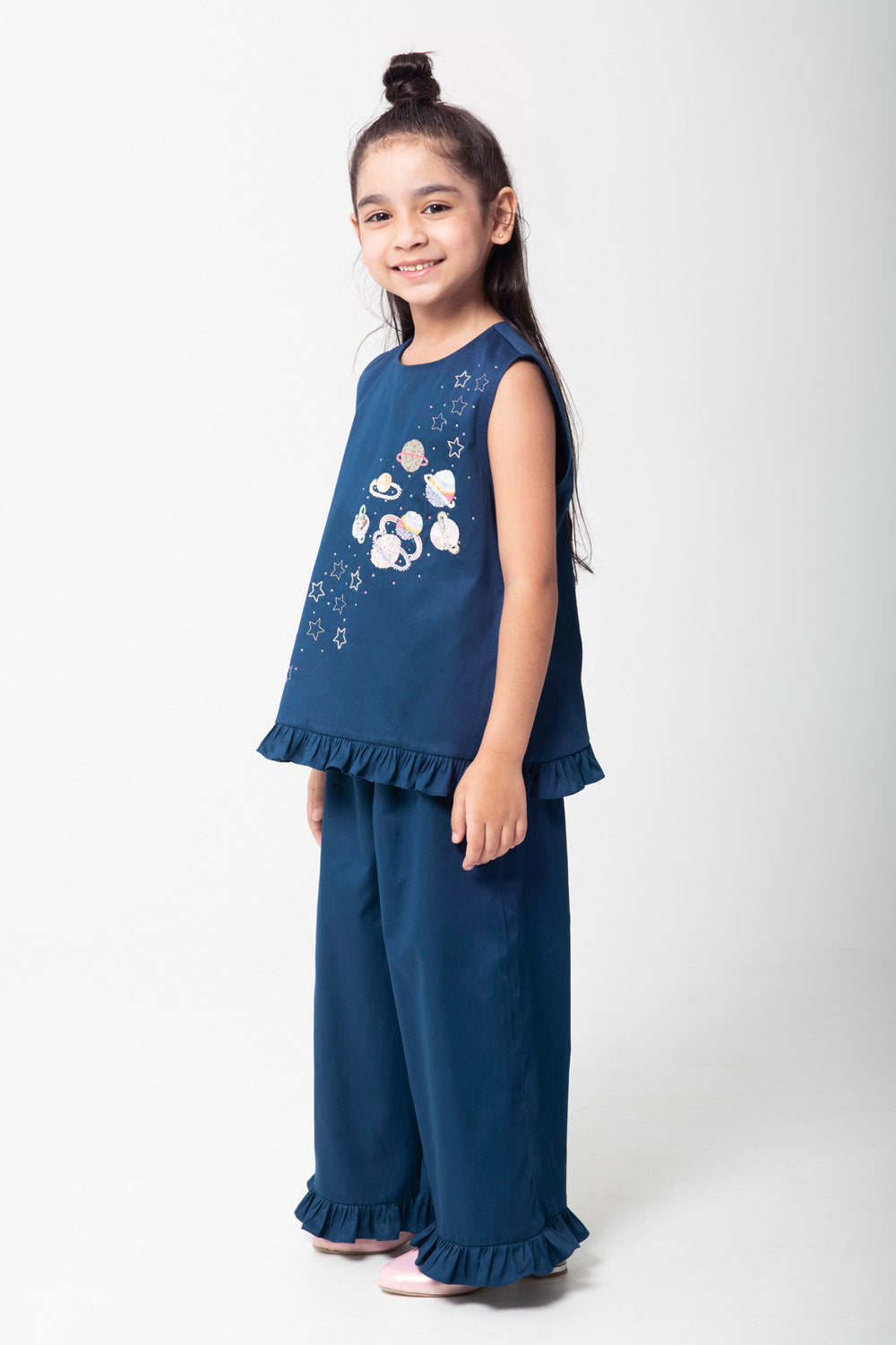 Navy Blue Co-Ord Set With Planet Embroidery