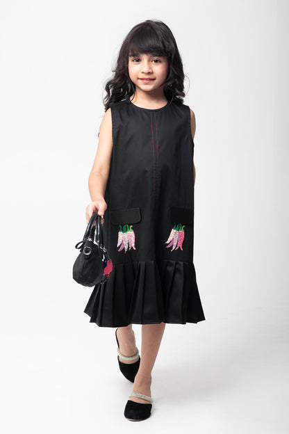 Chilli Embroidered Black Dress