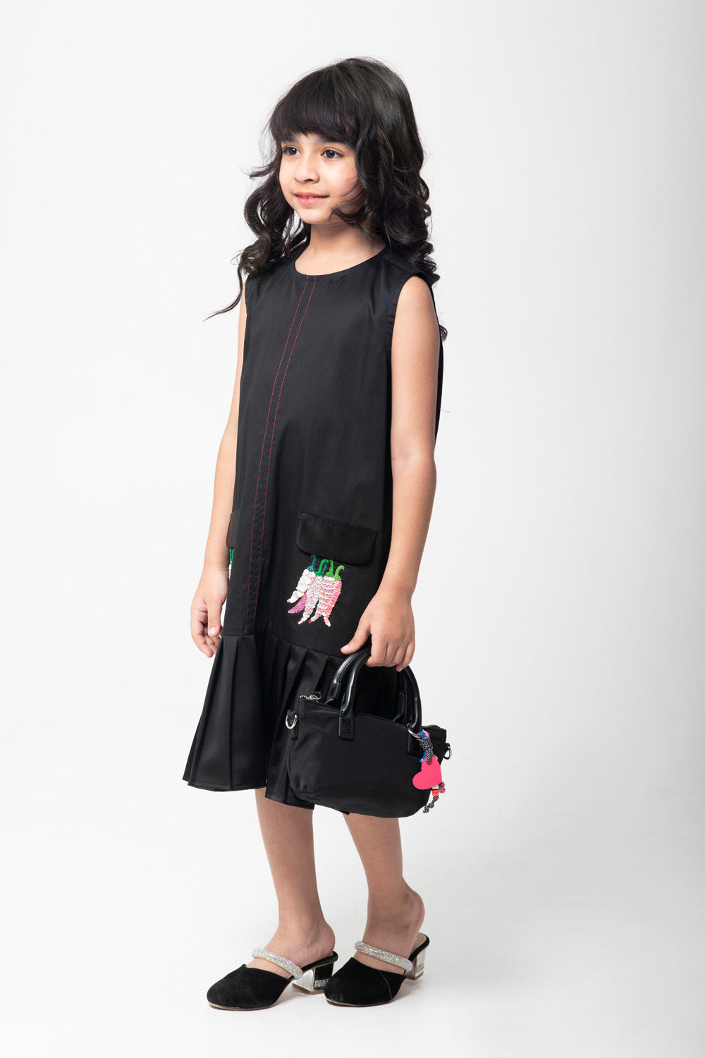 Chilli Embroidered Black Dress