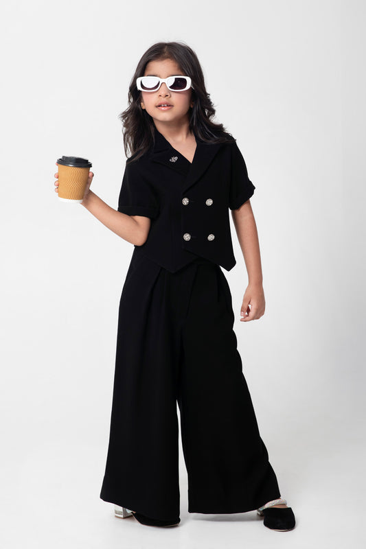 Black Double Breasted Waistcoat With Formal Trousers