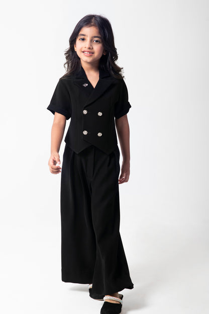 Black Double Breasted Waistcoat With Formal Trousers