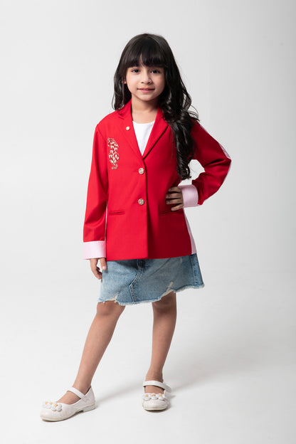 Red Blazers With Cheeta Embroidered And Pink Back